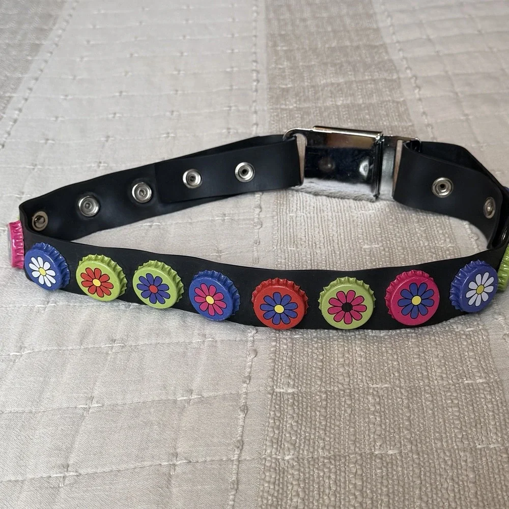 Vintage Y2K Punk Bottle Cap Seatbelt Style Unisex Belt Adjustable Size